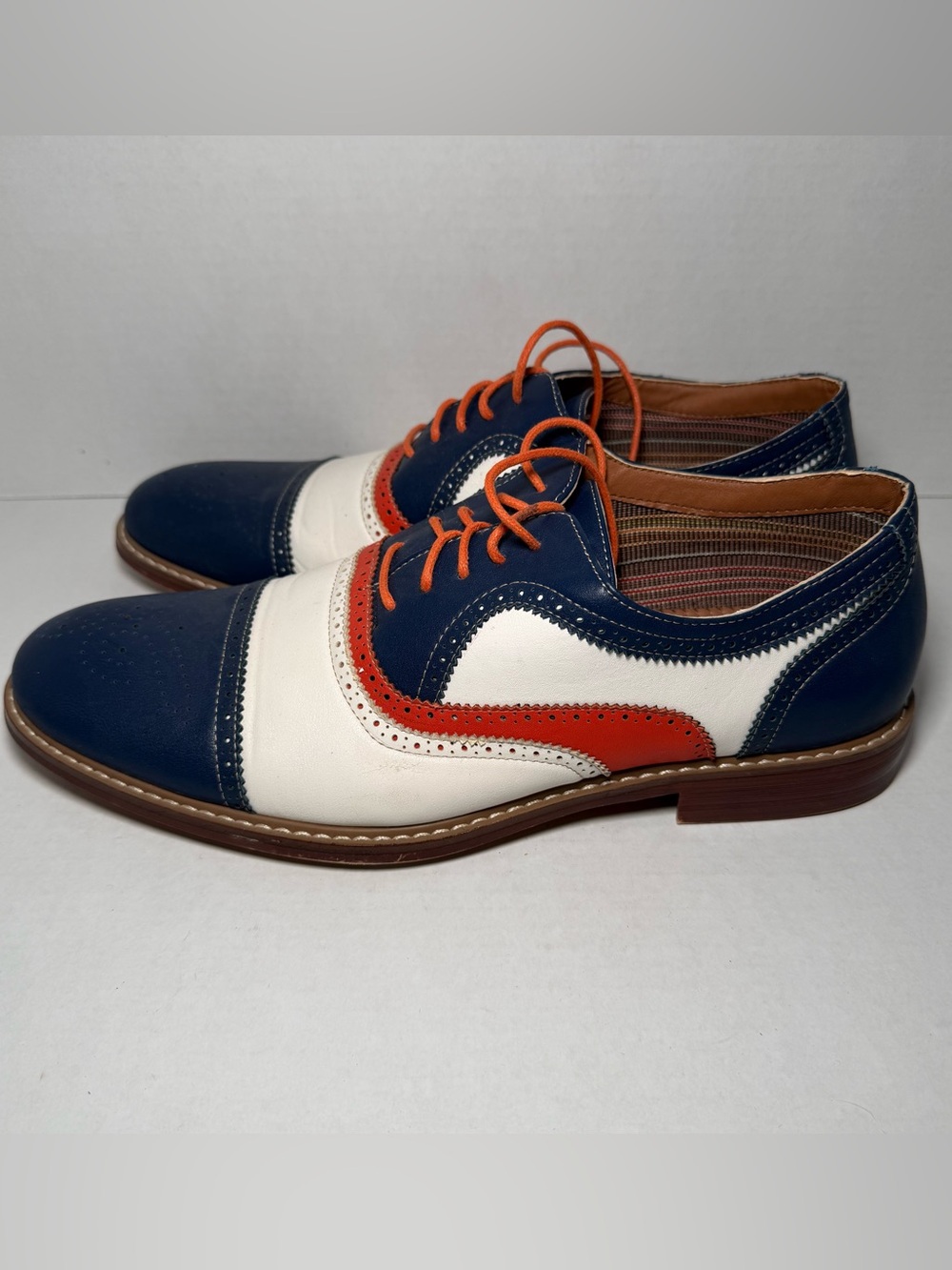 Ferro Aldo Men’s Derby Oxford Tri Tone Dress Shoes Blue Orange White 9.5